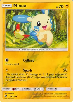 Minun 34/73 Common Shining Legends Pokemon Reverse Holo Lightly Played - Image 1