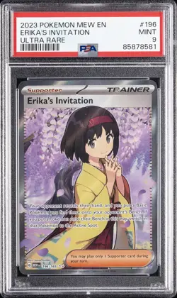 2023 POKEMON MEW EN-151 ULTRA RARE #196 ERIKA'S INVITATION PSA 9 - Image 1