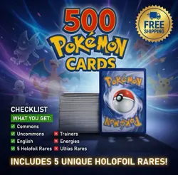 500+ Pokemon Card Lot Commons/Uncommons and 5 Rares! No Energy, No Trainers - Image 1