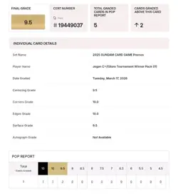 🚨🚨ERROR LABEL🚨🚨 Gundam Card Game GD01-16 Jegan C+ Tournament Winner Pack 01 - Image 4