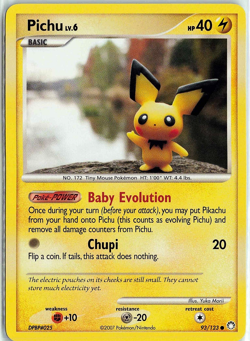 Pichu 93/123 Mysterious Treasures Non-Holo Pokemon Card Yuka Marii Clay Art - Image 1