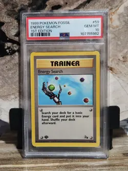 Pokemon PSA 10 GEM MINT Energy Search 59/62 Fossil 1st Edition Common - Image 1