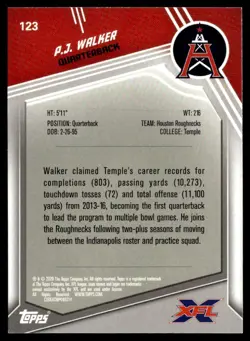 2020 Topps XFL P.J. Walker #123 - Image 2