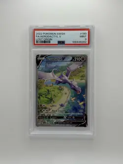 PSA 9 MINT Pokemon Aerodactyl V Alt Full Art 180/196 SWSH Lost Origin #180 - Image 1