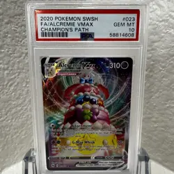 2020 POKEMON SWORD & SHIELD CHAMP'S PATH #023 FULL ART/ALCREMIE VMAX PSA 10 - Image 1