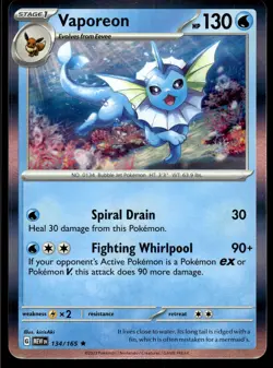 VAPOREON - 134/165 Rare 151 Pokemon Holo NM - Image 1