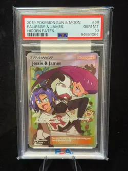 Jessie and James 68/68 Pokemon Hidden Fates Full Art - GEM MT PSA 10 - Image 1