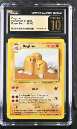 CGC PRISTINE 10 1999 Pokemon (WOTC) Game (Base Set Unlimited) Dugtrio #019 - Image 1