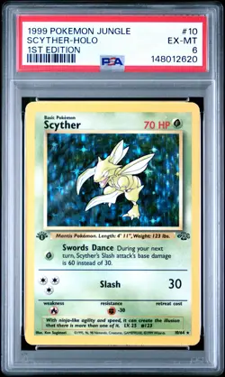 1999 POKEMON JUNGLE 1ST EDITION #10 SCYTHER-HOLO PSA 6 - Image 1