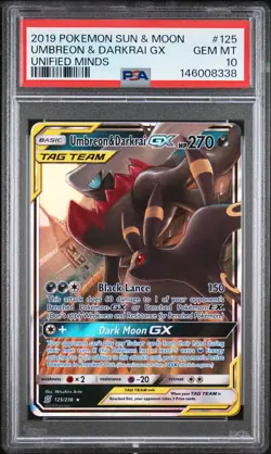 2019 POKEMON SUN & MOON UNIFIED MINDS #125 UMBREON & DARKRAI GX PSA 10 - Image 1