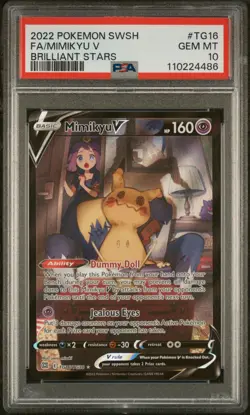 2022 POKEMON SWORD & SHIELD BRILLIANT STARS #TG16 FULL ART/MIMIKYU V PSA 10 - Image 1