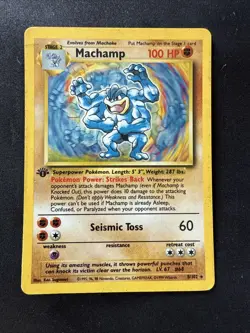 Pokemon TCG Machamp Base Set 8/102 Holo 1st Edition Holo Rare MP - Image 1