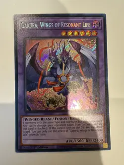 YUGIOH Secret Rare Garura, Wings Of Resonant Life RA02-EN024 1st Edition - Image 1