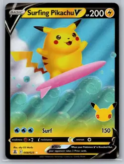 Surfing Pikachu V 008/025 Holo V Rare Celebrations Pokemon Near Mint - Image 1