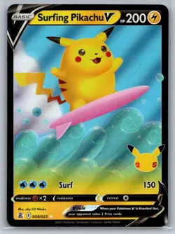Surfing Pikachu V 008/025 Holo V Rare Celebrations Pokemon Near Mint - Image 1