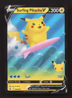 Surfing Pikachu V 008/025 Holo V Rare Celebrations Pokemon Near Mint - Image 1