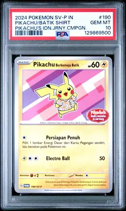 2024 POKEMON INDONESIAN SV-P PROMO #190 PIKACHU IN BATIK SHIRT PSA 10 - Image 1