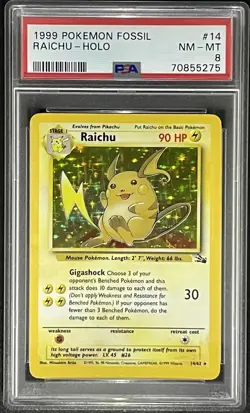 PSA 8 1999 Fossil Raichu Holo Rare 14/62 English Pokemon TCG Graded - Image 1