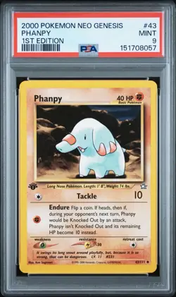 2000 POKEMON NEO GENESIS 1ST ED #43 PHANPY PSA 9 - Image 1
