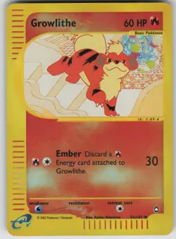 Pokemon TCG Growlithe (51) Uncommon Reverse Holo Aquapolis 051/147 - Image 1