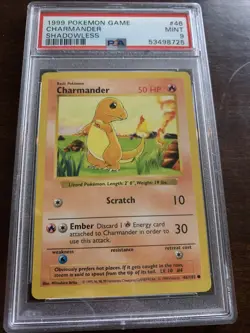 1999 pokemon charmander shadowless psa 9 mint 46/102 - Image 1