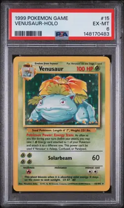 1999 Pokemon Base Set (Unlimited) Venusaur Holo Rare #15/102 - PSA 6 EX-MT - Image 1