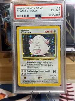 1999 TCG Pokemon Chansey 3/102 Holo Rare Base Set PSA 6 - Image 1