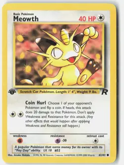 Meowth Team Rocket 62/82 Pokemon Card 1st Edition - Image 1