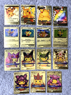 Set of 15 Pika + Complete 7 Card Cosplay Set Gold Foil Fan Art Cards - Image 1