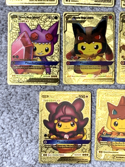 Set of 15 Pika + Complete 7 Card Cosplay Set Gold Foil Fan Art Cards - Image 4