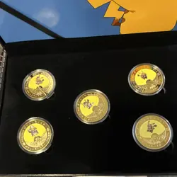 Pokemon Pikachu 24K Gold Plated Coin Set 5pcs 1.6in w/ COA Box 2019 - Image 4