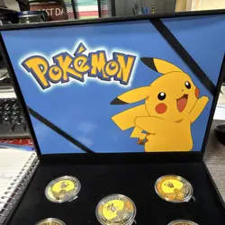 Pokemon Pikachu 24K Gold Plated Coin Set 5pcs 1.6in w/ COA Box 2019 - Image 5