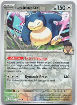 Hop's Snorlax 117/159 Rare Journey Together Pokemon Reverse Holo Near Mint - Image 1