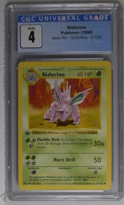 Pokemon English Nidorino 37/102 1999 Base Set - 1st Edition CGC 4 VG/EX Vintage - Image 1