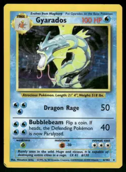 Gyarados 6/102 Holo Rare Base Set Unlimited Pokemon Holo Lightly Played - Image 1