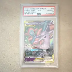 Pokemon TCG 2019 Unified Minds Espeon & Deoxys GX 72/236 Full Art Holo PSA 10 - Image 1