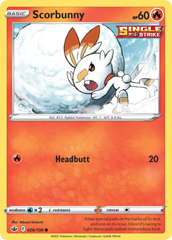 Scorbunny 026/198 Common Chilling Reign Pokemon Near Mint - Image 1