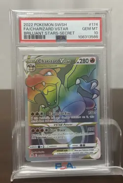 PSA 10 GEM MINT Charizard VStar BRILLIANT STARS #174 SECRET RARE Pokemon Card - Image 1