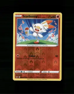 Scorbunny 030/202 Common Sword & Shield Pokemon Reverse Holo Near Mint D-12 - Image 1