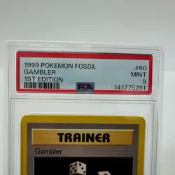1999 Pokemon Fossil Gambler First Edition #58 PSA Graded 9 Mint! - Image 3