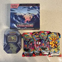 Pokemon Chaos Rising ETB Factory Sealed ETB, Tyranitar Tin, 4 Sleeved Boosters - Image 1