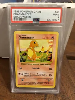 1999 Pokemon SHADOWLESS BASE SET Charmander PSA 9 MINT 46/102 - Image 1