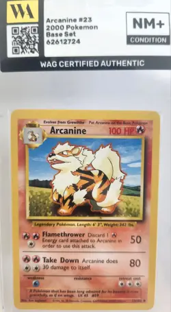 WAG Certified NM+ Pokemon Card Arcanine - 23/102 - Base Set - Unlimited Vintage - Image 1