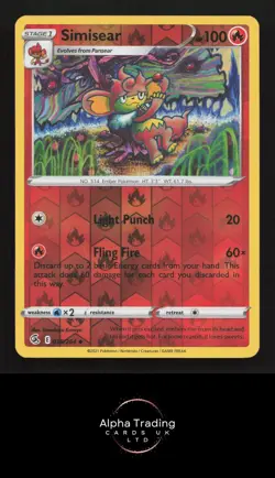 Simisear 038/264 Uncommon Fusion Strike Pokemon Reverse Holo Lightly Played - Image 1