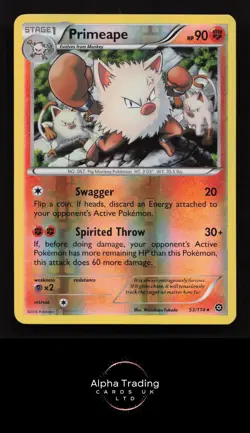 Primeape 53/114 Rare Steam Siege Pokemon Reverse Holo Lightly Played - Image 1