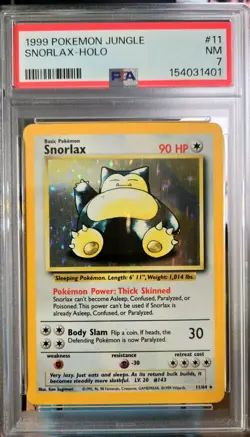 1999 Pokemon TCG Snorlax Jungle 11/64 Holo Rare ERROR PSA 7 Near Mint - Image 1