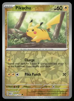 Pikachu 025/165 Common 151 Pokemon Reverse Holo Near Mint - Image 1