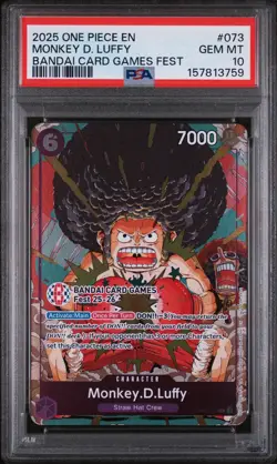 PSA 10 One Piece Afro Monkey.D.Luffy (BANDAI Card Fest 25-26) OP07-073 Promo - Image 1