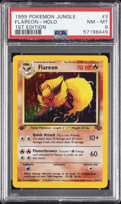 1999 POKEMON JUNGLE 1ST EDITION #3 FLAREON-HOLO PSA 8 - Image 1