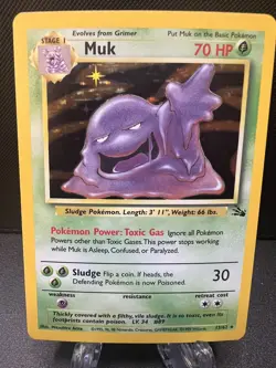 Pokemon TCG Muk Fossil 13 Holo Unlimited Holo Rare WOTC Vintage LP - Image 1